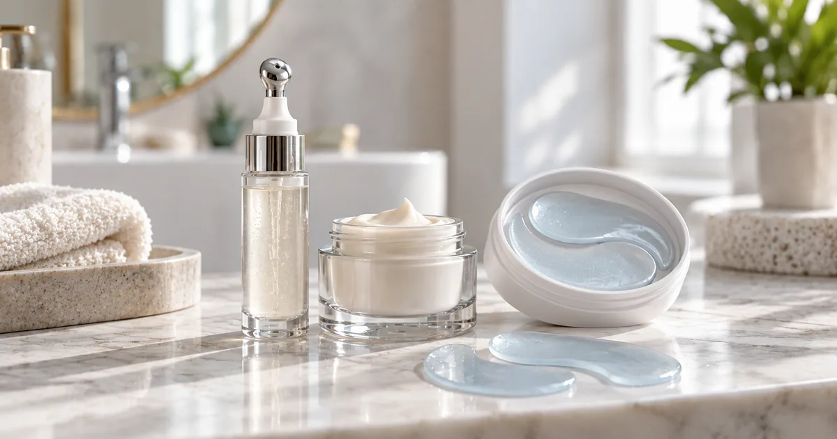 Hyaluron-Augenpflege mit Augenserum, Augencreme und kühlenden Augenpads im Vergleich